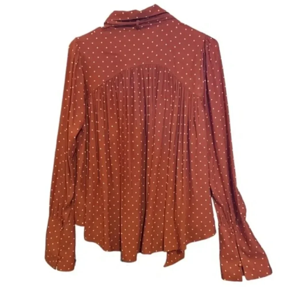 Free People New World Dotted Blouse in Autumn orange combo size X-Small